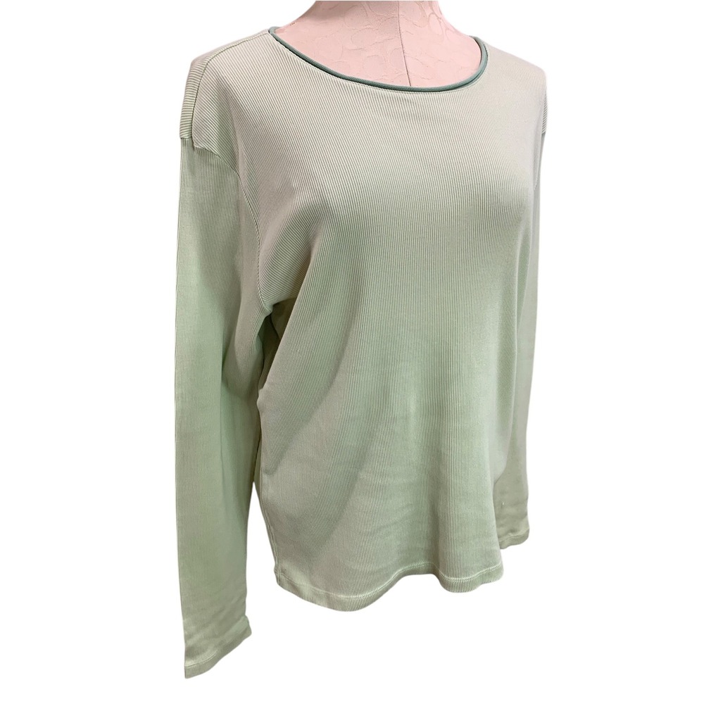 Size XL Talbots Vintage Ribbed Light Green Shirt Womens Long Sleeve Roll Neck